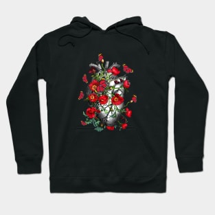 Human heart anatomy with beautiful butterflies and red anemones, floral art of human heart illustration Hoodie